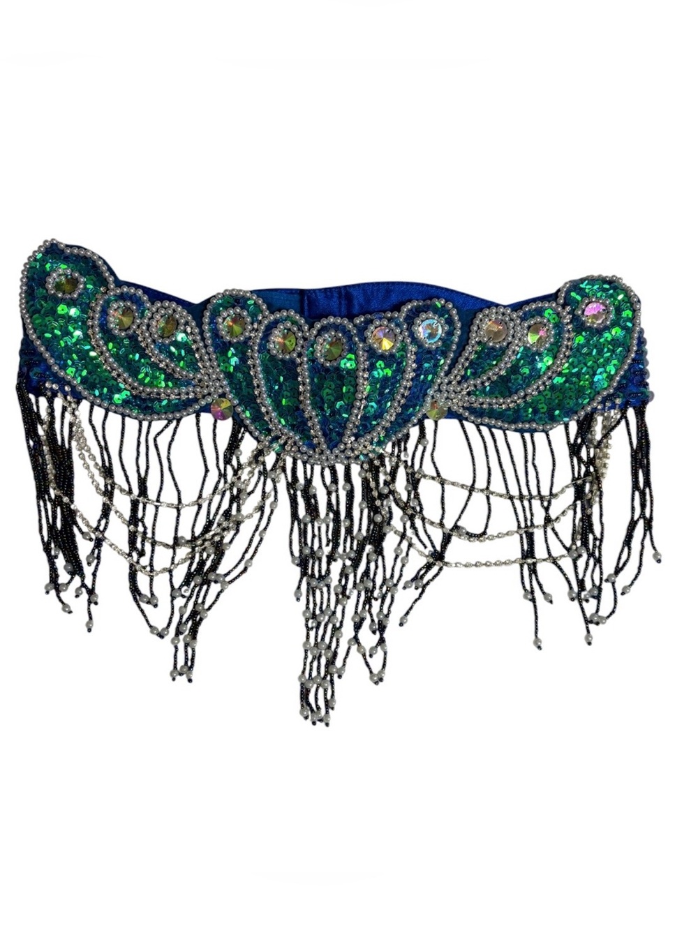 NWOT Mermaidcore Beaded Fringe sequins Belt in Blue & Green size Medium